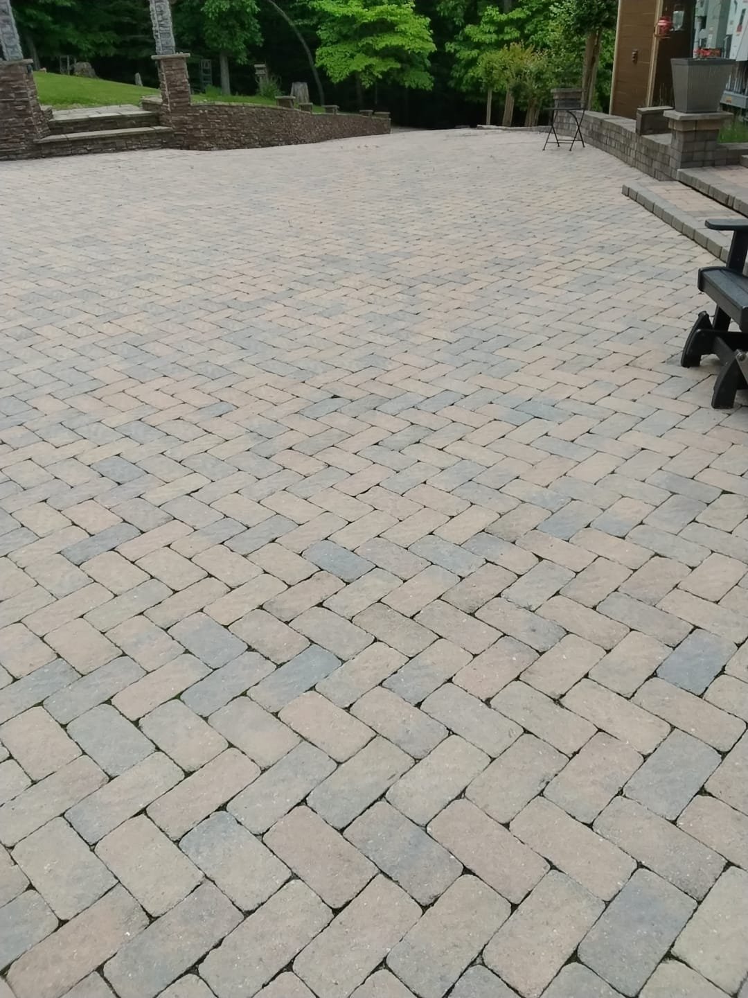 Paved driveway area with interlocking bricks