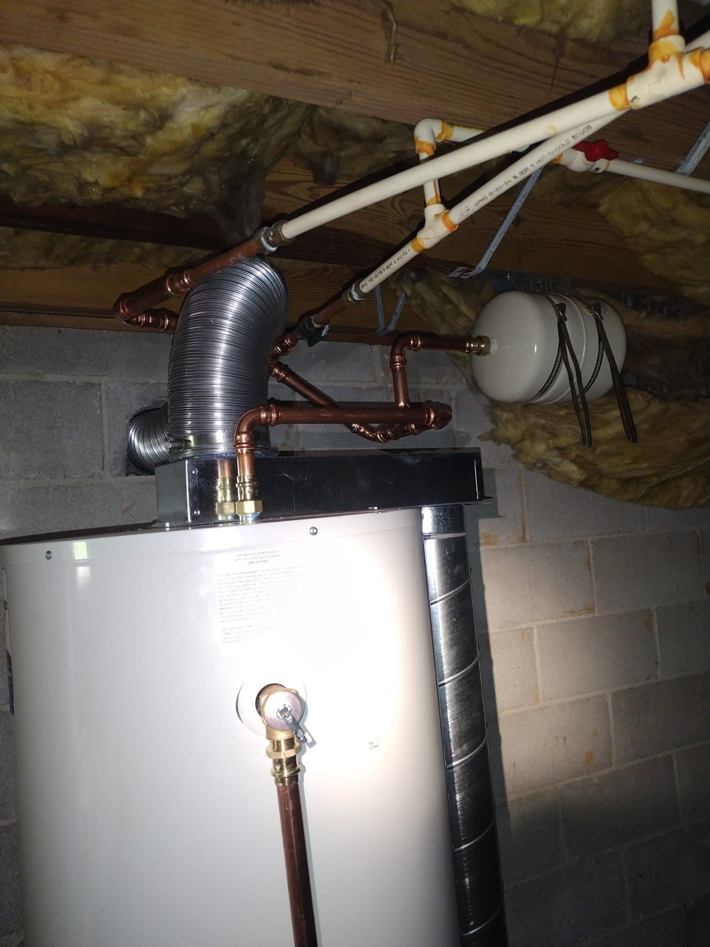 Newly installed water heater with fresh piping