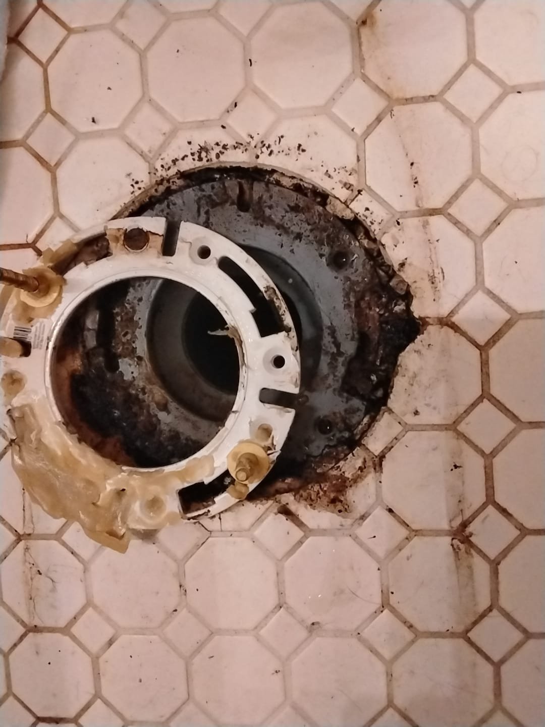 Toilet flange removed showing wear