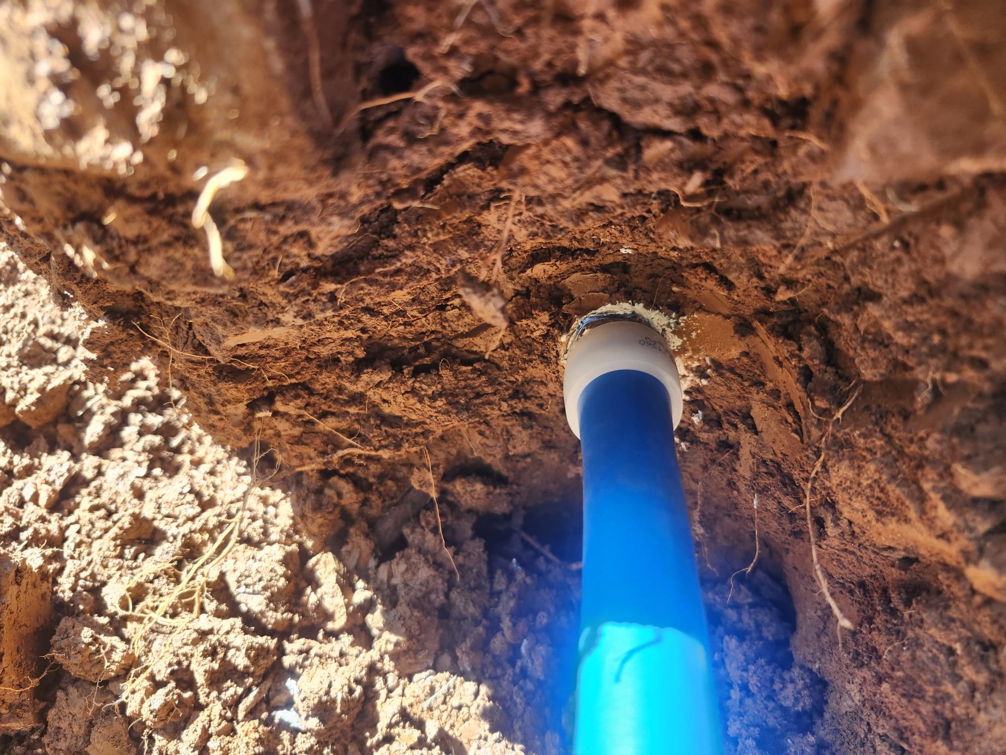 Close-up of newly installed water line