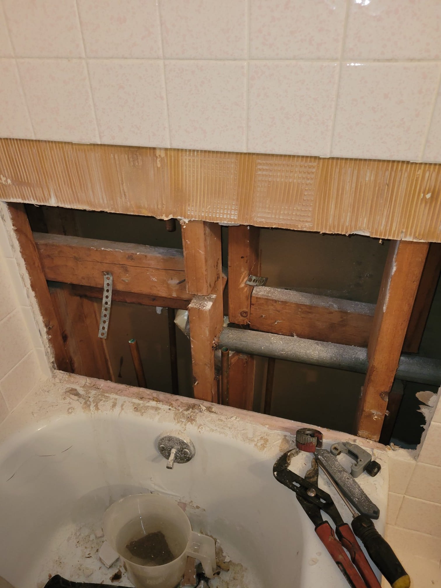 Accessing plumbing behind the shower wall