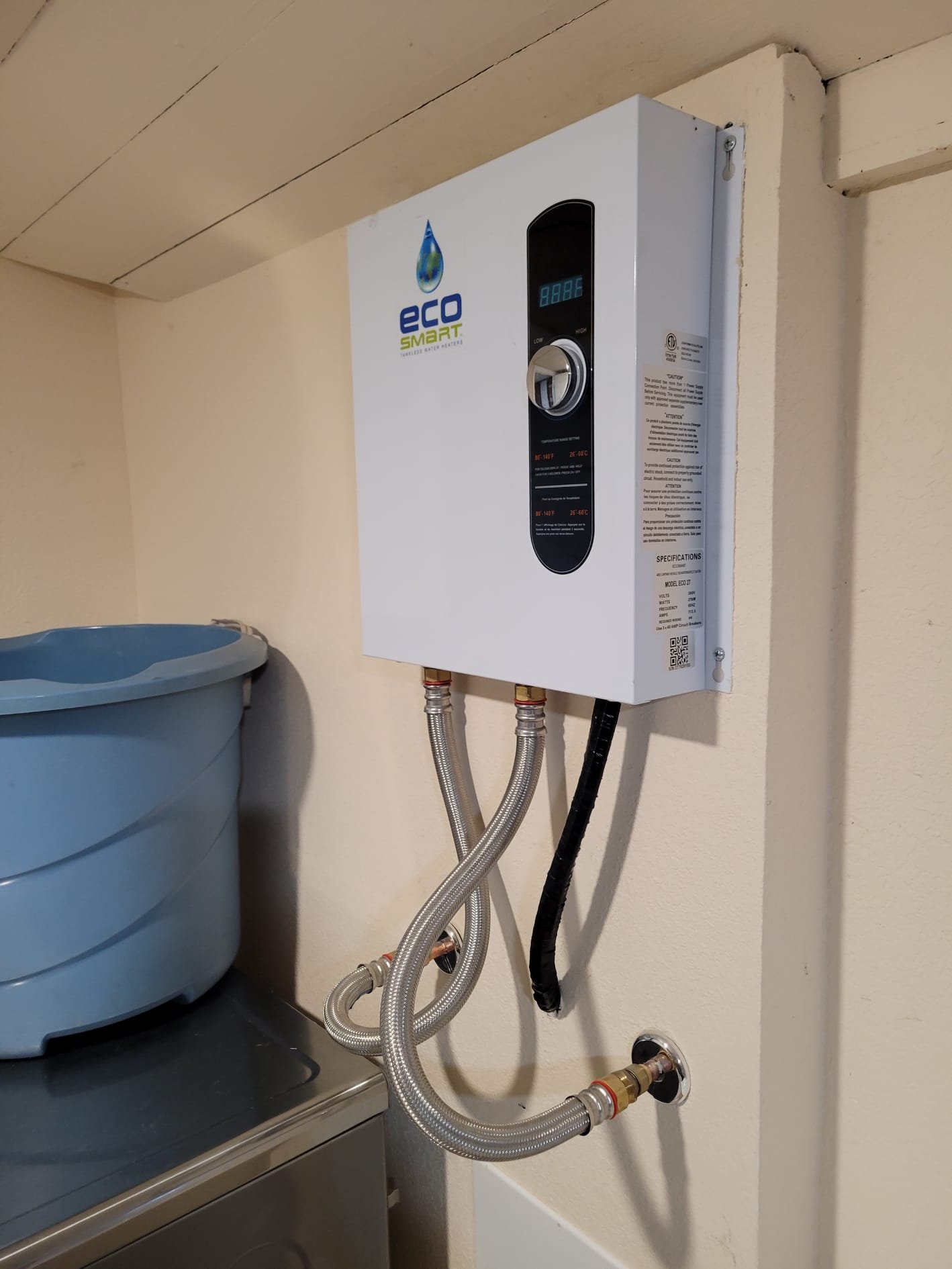 Newly installed EcoSmart tankless water heater