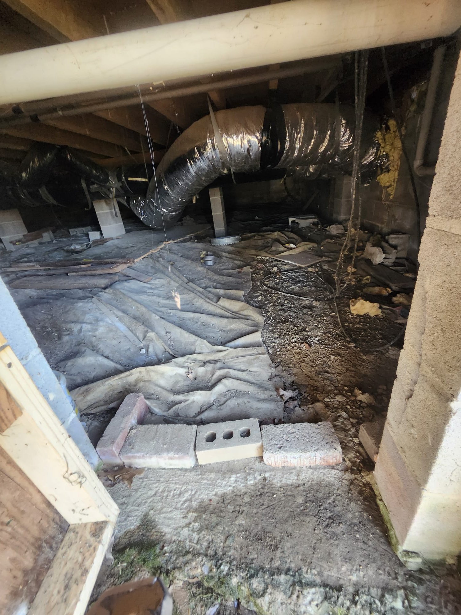 Crawl Space Overview with New PVC Runs