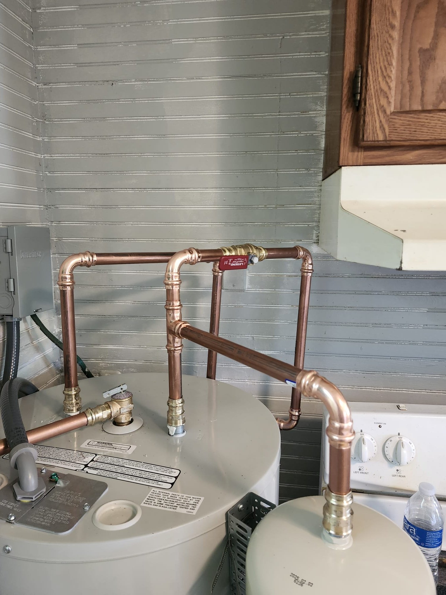 New plumbing setup with expansion tank and ball valve