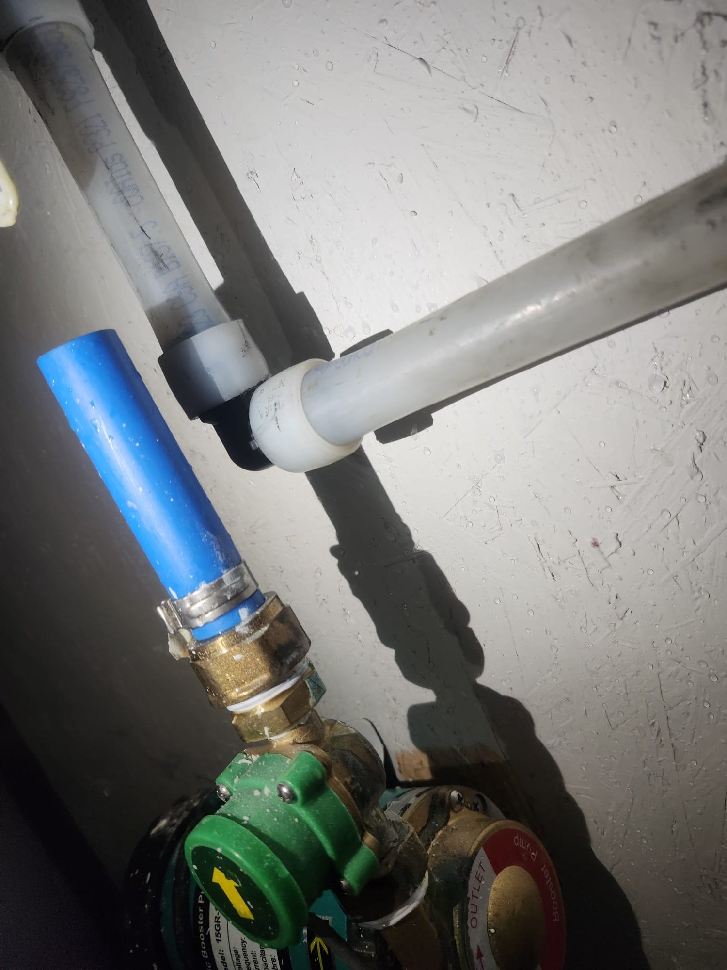 Green valve and pump connection illustrating a bypass setup